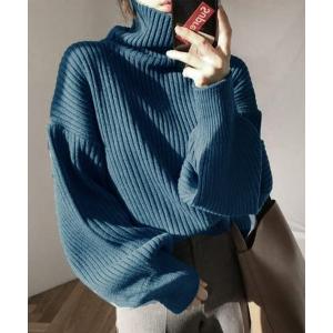「AMOUR BOX」 タートルネックニット FREE ブルー レディース