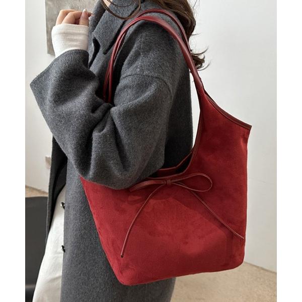 トートバッグ スエード調リボン付きトートバッグ レディース