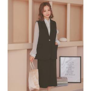 セットアップ スーツセット レディース シンプル ワンカラー ベスト 膝丈 フレアスカート セットアップ セレモニースーツ お呼ばれ 結婚式 ママ 入