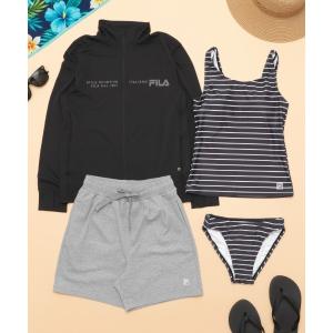 ラッシュガード 「FILA:フィラ」レディースラッシュ+タンキニ4点セット水着/水陸両用ジップアップラッシュガード・バギーショーツ付きタンキニ(水着)