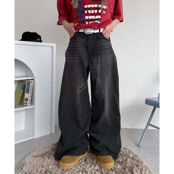 ワイドパンツ ジーンズ バギーシルエットオーバーダイデニム メンズ レディース