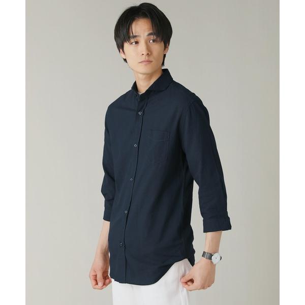 シャツ NEVER/綿麻ホリゾンタルカラー7分袖シャツ メンズ