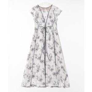 ワンピース モノトーン小花柄ロングワンピース