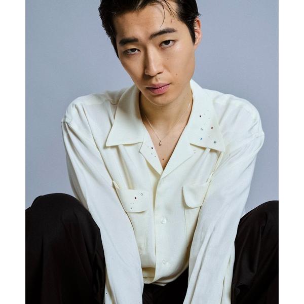 シャツ rhinestone rayon open collar l/s shirt / ラインスト...