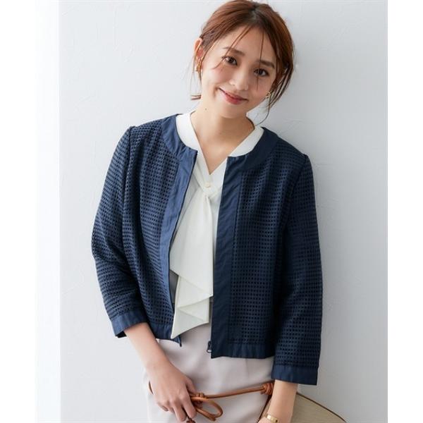 ブルゾン アウター ノーカラーメッシュジップジャケット「大きいサイズ有」 レディース