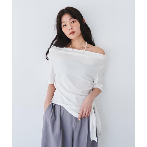 tシャツ 半袖 ウエストデザインドレープトップス レディース
