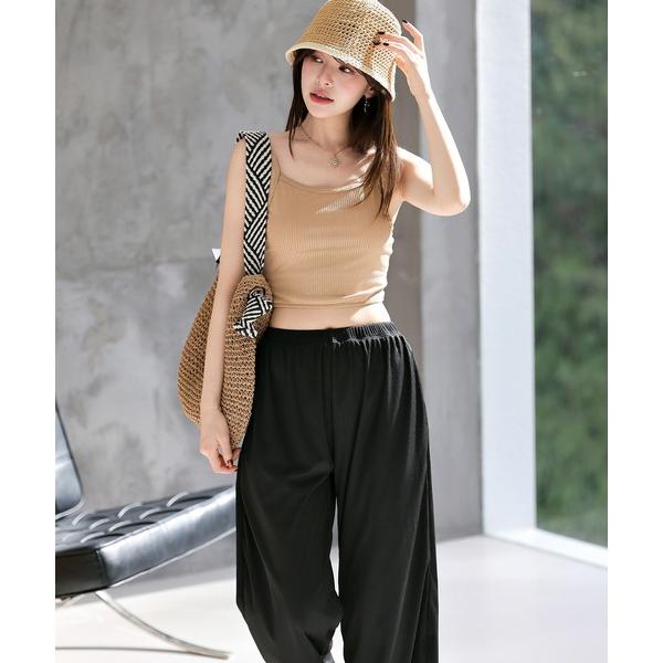 水着 レディース水着 ベーシッククロップドラッシュガードトップス+リブワイドパンツ+ハイウエストショ...