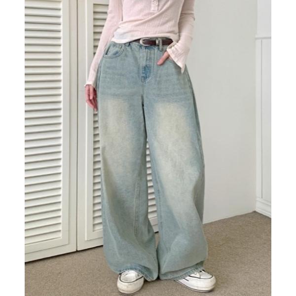 ワイドパンツ ジーンズ デニム デニムパンツ サイドタックボリュームワイドパンツ レディース
