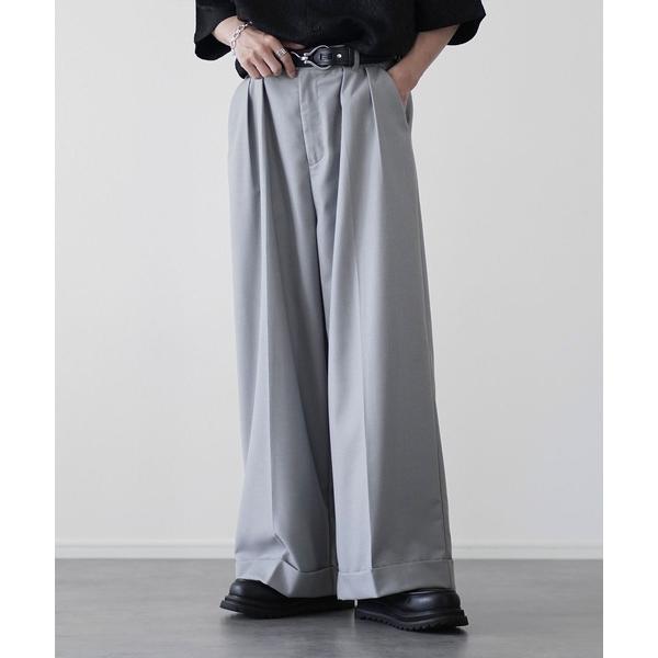 スラックス ロールアップ2タックワイドストレートスラックス メンズ レディース