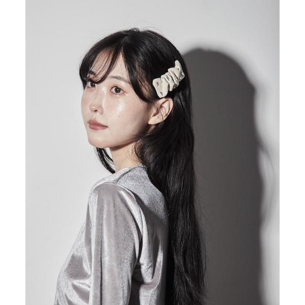 ヘアクリップ ビジュー付きフェイクレザーギャザーヘアピン