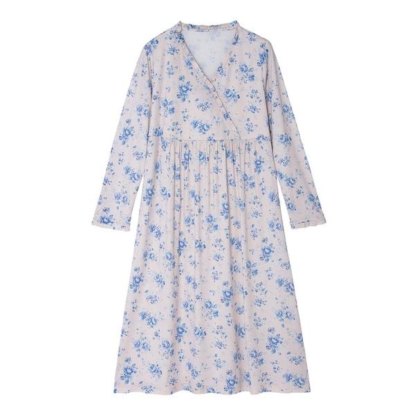 ルームウェア 部屋着 キッドブルー -２５シルクローズプリント -長袖ナイティ -KNBL543 -...
