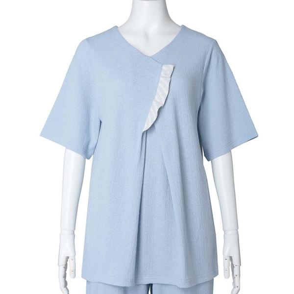 tシャツ キッドブルー -梨地ＪＱ -5分袖トップス -KRBN348 -kidblue レディース