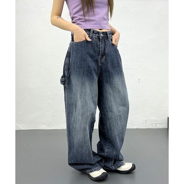 ジーンズ デニム デニムパンツ オリジナルウォッシング ユニーク カーペンター ワイド デニムパンツ...