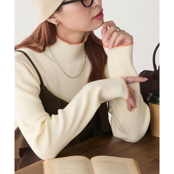 ニット セーター 「至福のカヌレニット」配色ステッチリブタートル レディース