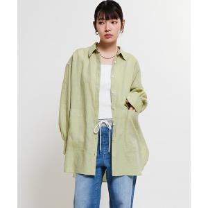 リネンシャツ ブラウス シャツ リネンフロントポケットビックシャツ レディース