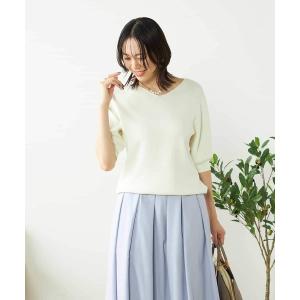 ニット セーター 「接触冷感/UVカット/洗える」Vネックハーフスリーブ美ラクるサマーニット レディース