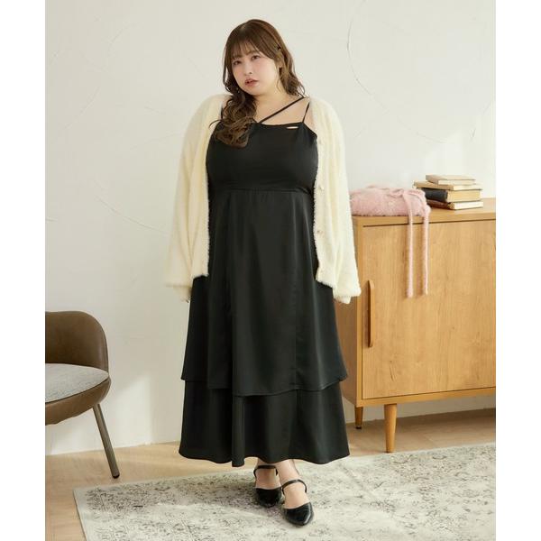 ワンピース 「大きいサイズ」プレート付きティアードキャミワンピ