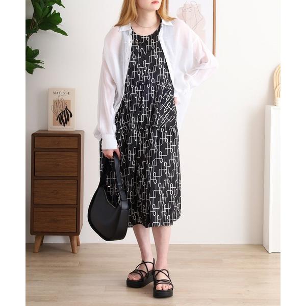 ワンピース BRODIAEA 総柄プリントAラインフレアワンピース ベルト付き