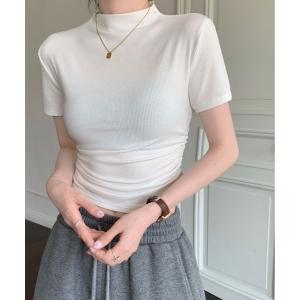tシャツ 半袖 サイドギャザー モックネック 半...の商品画像