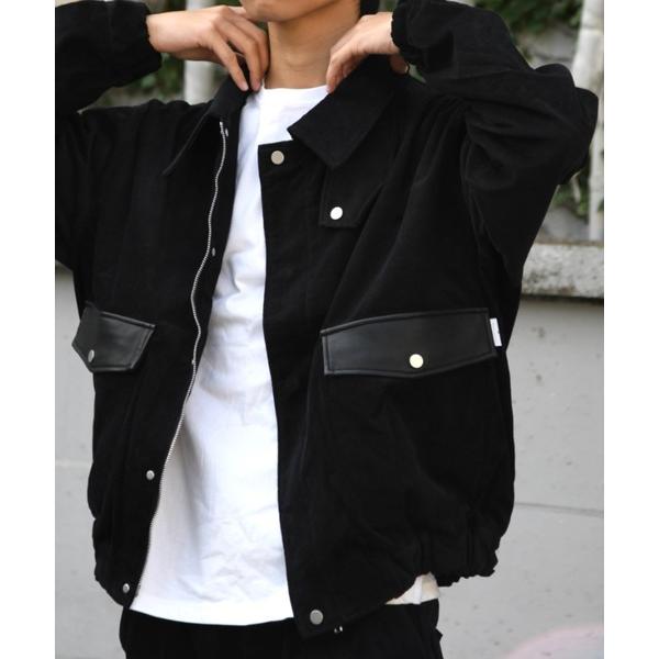 ブルゾン アウター コーデュロイ×フェイクレザージャケット/Corduroy Harrington ...