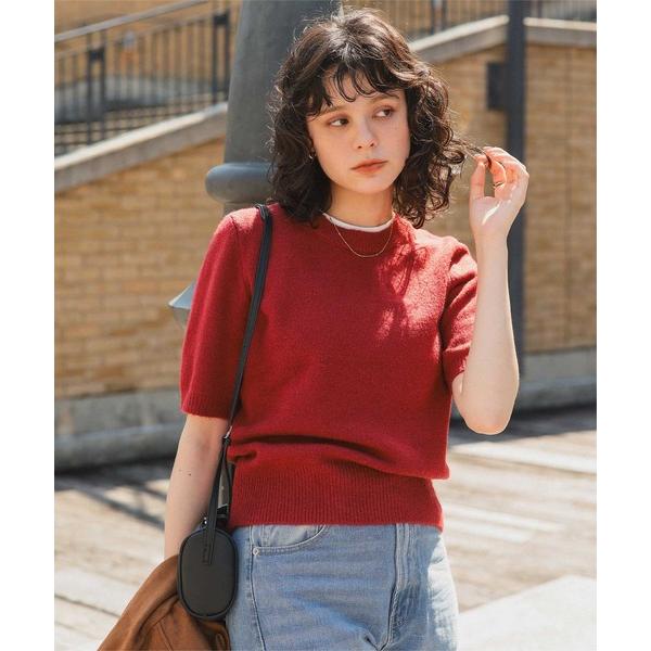 ニット セーター レイヤードデザインふわっとタッチハーフスリーブニット レディース