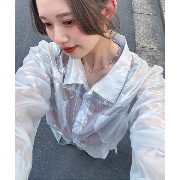 ブラウス シャツ ダブルポケットショートシアーシャツ レディース