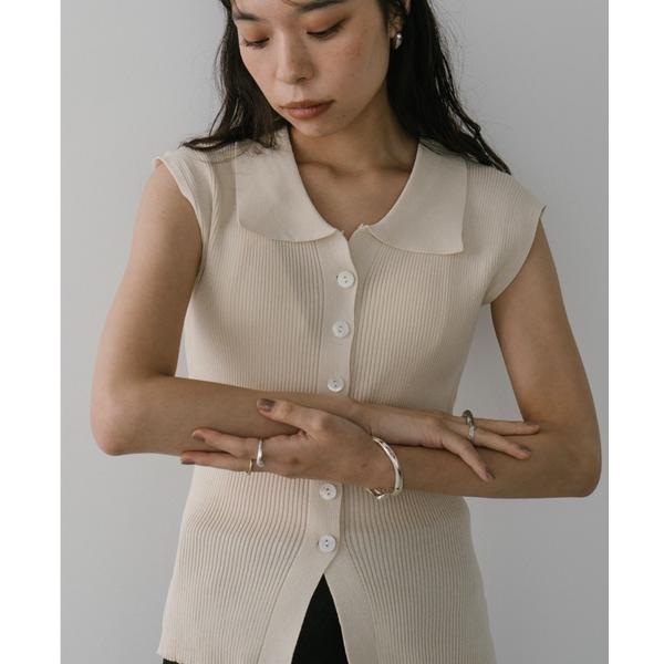 ニット セーター クラシックボタンリブトップス レディース