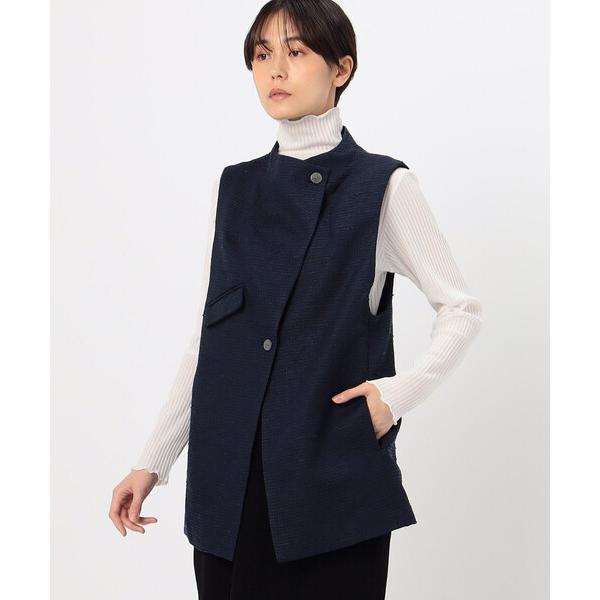 ベスト ジレ 和紙混ツィード ボトルネックジレ レディース