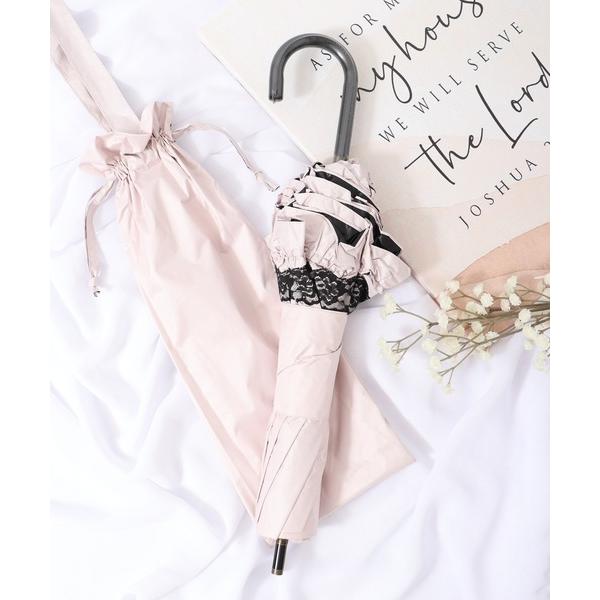 折りたたみ傘 裾フリル＆レースショートワイド 傘袋付 レディース