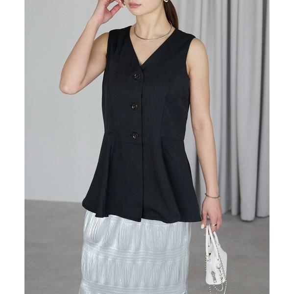 ベスト ジレ 「セットアップ対応」リネンタッチ　ペプラムジレブラウス レディース