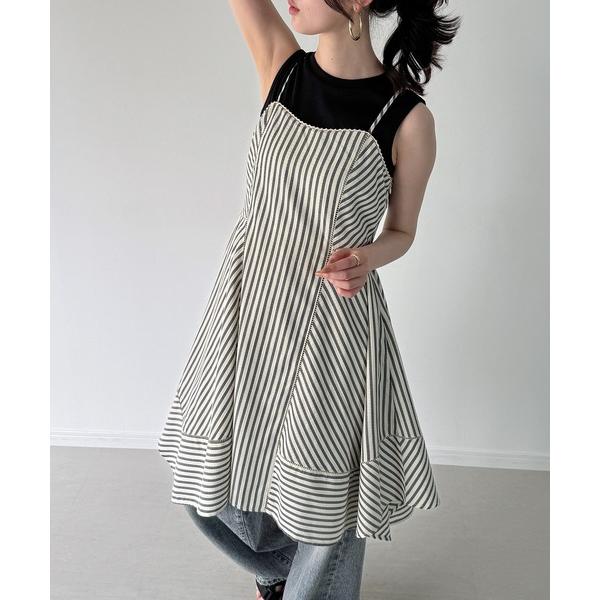 ワンピース 「レイヤードアイテム」ストライプミニキャミワンピース(薄手)