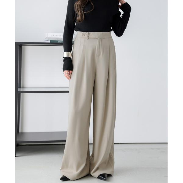 パンツ タックストレートワイドパンツ レディース