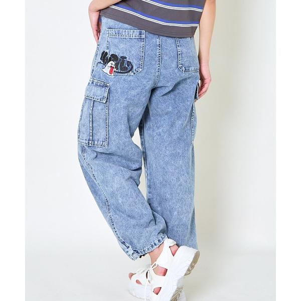 カーゴパンツ 「カーゴポケット×ゆるシルエット」レディース デニムパンツ 刺繍入り ジョガー風 春夏...