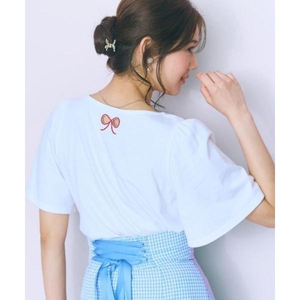 tシャツ 「大きいサイズ」袖フレアバックリボン刺しゅうTシャツ marun レディース
