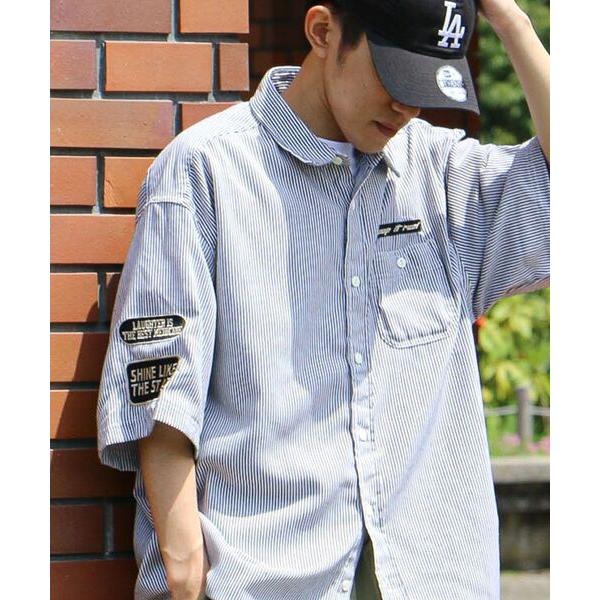 シャツ ヒッコリーストライプワッペンシャツ メンズ