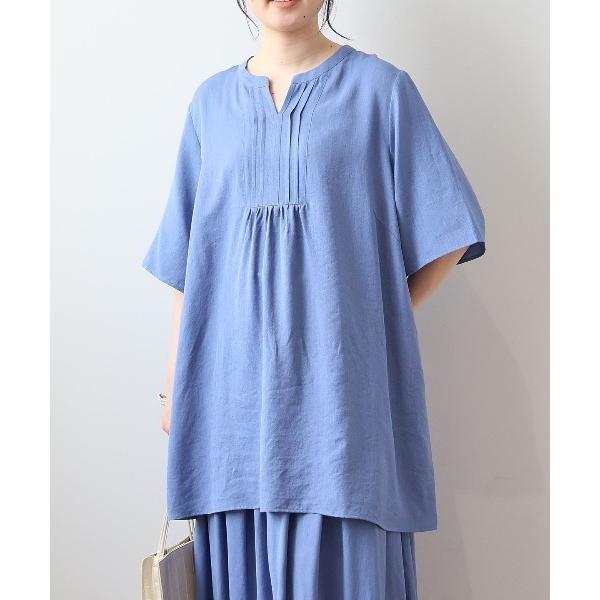 チュニック 「L〜5L 大きいサイズ」麻調スラブピンタックチュニック 半袖 春夏
