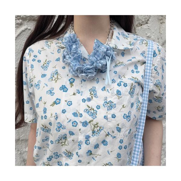 ネックレス gingham check shibori flower necklace レディース