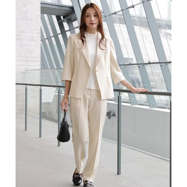 スラックス パンツ 一つボタンがリラクシーなセットアップスーツ レディース