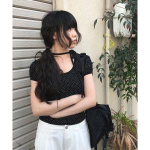 tinkerend（ティンカーエンド） tシャツ One-shoulder Ribbon Dot Tops