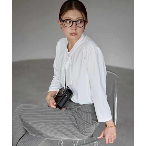 tシャツ 多サイズ展開 ボウタイ風七分袖ブラウス レディース