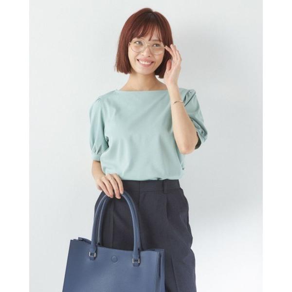 ブラウス シャツ 「洗える半袖カットソー」ボートネック×パフデザインブラウス レディース