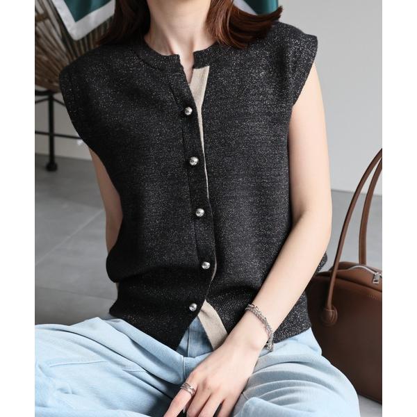 ベスト ジレ 配色ニットベスト/ラメニット「動画あり」 レディース