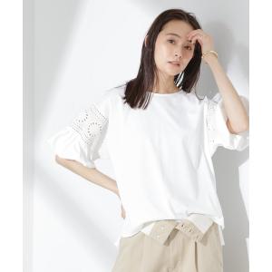 tシャツ お花柄レース切替バルーンスリーブカットトップス レディース