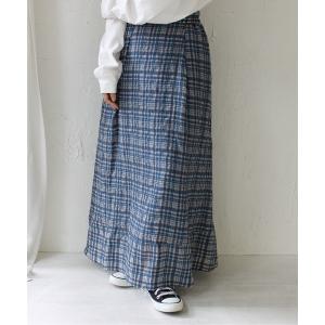 ロング スカート チェック柄リネンフレアーロングスカート