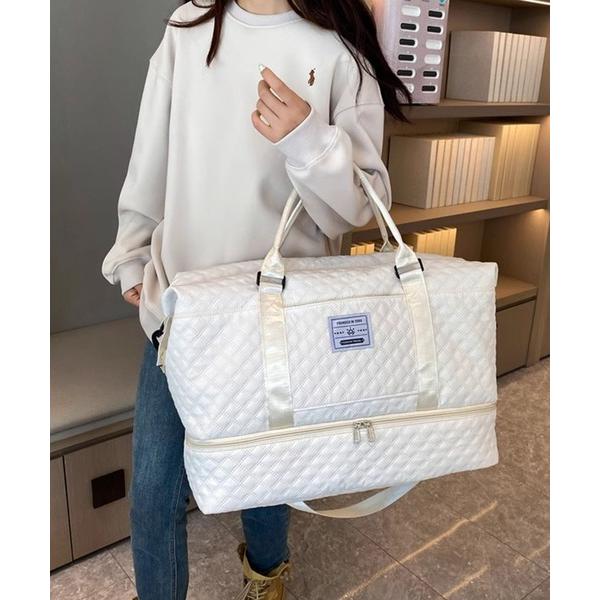 ボストンバッグ 「シューズ収納一体型」キルティング風トラベルバッグ レディース