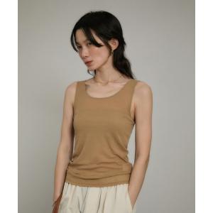 タンクトップ ノースリーブ シアーコントラストカップ付きタンク レディース