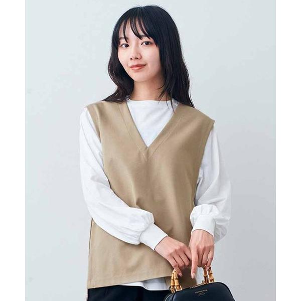 リブ　イン　コンフォート　きちんと見えして着心地らくちんな　カットソーベスト＆ロングＴシャツセット ...