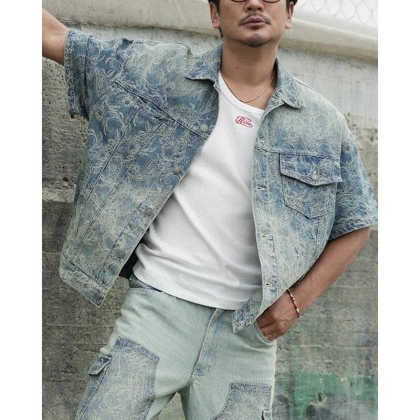 デニムジャケット gジャン ペイズリーデニムハーフスリーブジャケット メンズ