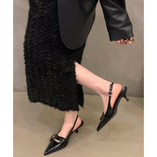 パンプス ミュール ベルテッドスリングバックパンプス