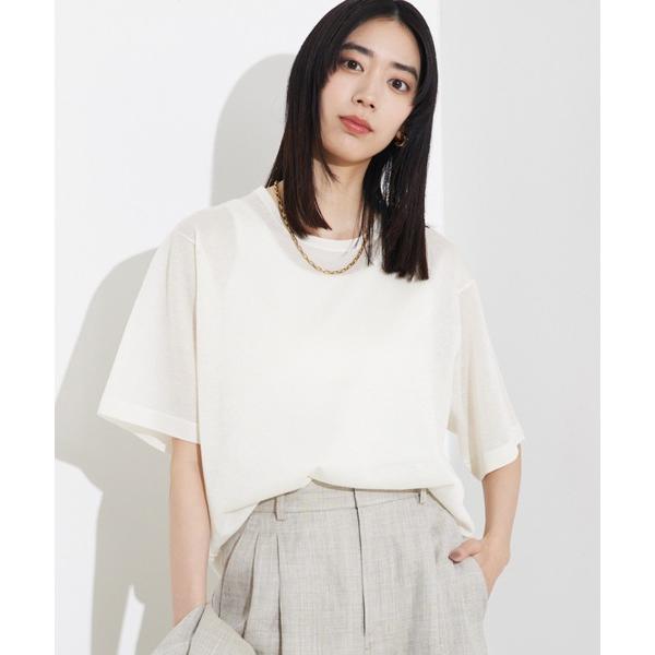 tシャツ 「上品な透け感」シャイニーニットT/シアーTシャツ/夏服/サマーニット レディース